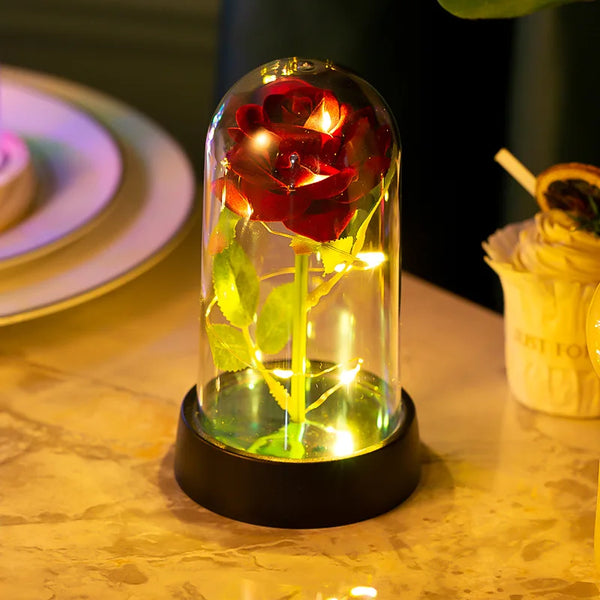 Eternal Rose LED Light Foil Flower In Glass Cover Tabletop Decoration Anniversary Wedding Valentines Day Girlfriend Favors Gifts