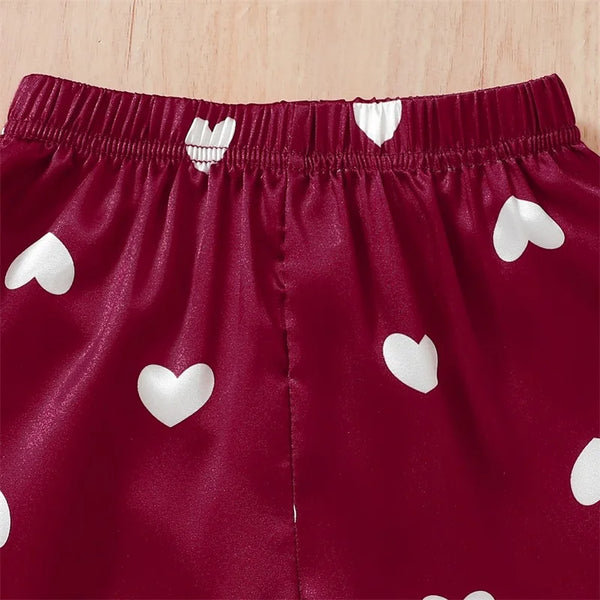 KMBANGI Toddler Baby Girls Satin Valentine s Day Pajamas Heart Print Long Sleeve Button-Down Set PJs for Girls