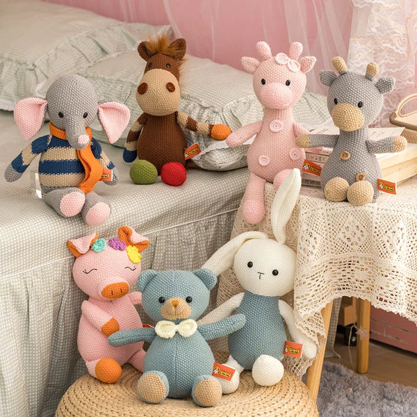 35cm Cute Teddy Bear Plush Toy Stuffed Animal Soft Knitted Deer Bunny Pig Appease Doll Toys for Kids Girls Birthday Gift