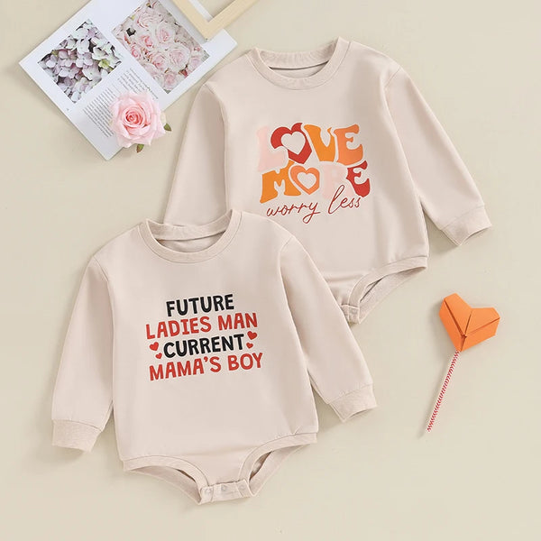 2023-10-17 Lioraitiin 0-18M Infant Baby Girl Valentine's Day Outfits Long Sleeve Romper Love More Letter Bodysuit Baby Clothing