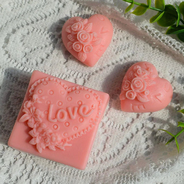 Rose Love Silicone Soap Mold 3D Heart Candle Resin Plaster Mould Flower Chocolate Ice Baking Set Home Decor Valentine‘s Day Gift