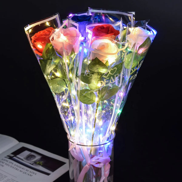 Light Up Led Rose With Light Silk Flower Rose Lasts Forever Love Wedding Deco Flaring Artificial Rose Flower Valentines Day Gift